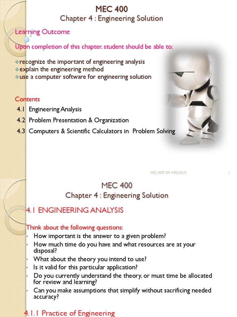 MEC 400 CHAPTER 4 (Engineering Solution) | Engineering | Scientific Method