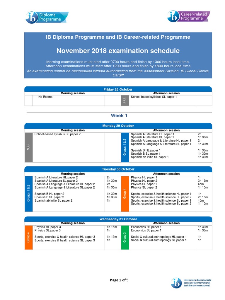 IB Nov 2018 Exam Schedule Learning Personal Growth