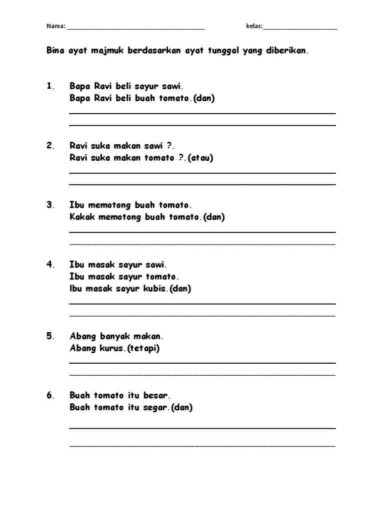 Bina Ayat Majmuk Berdasarkan Ayat Tunggal Yang Diberikan Pdf