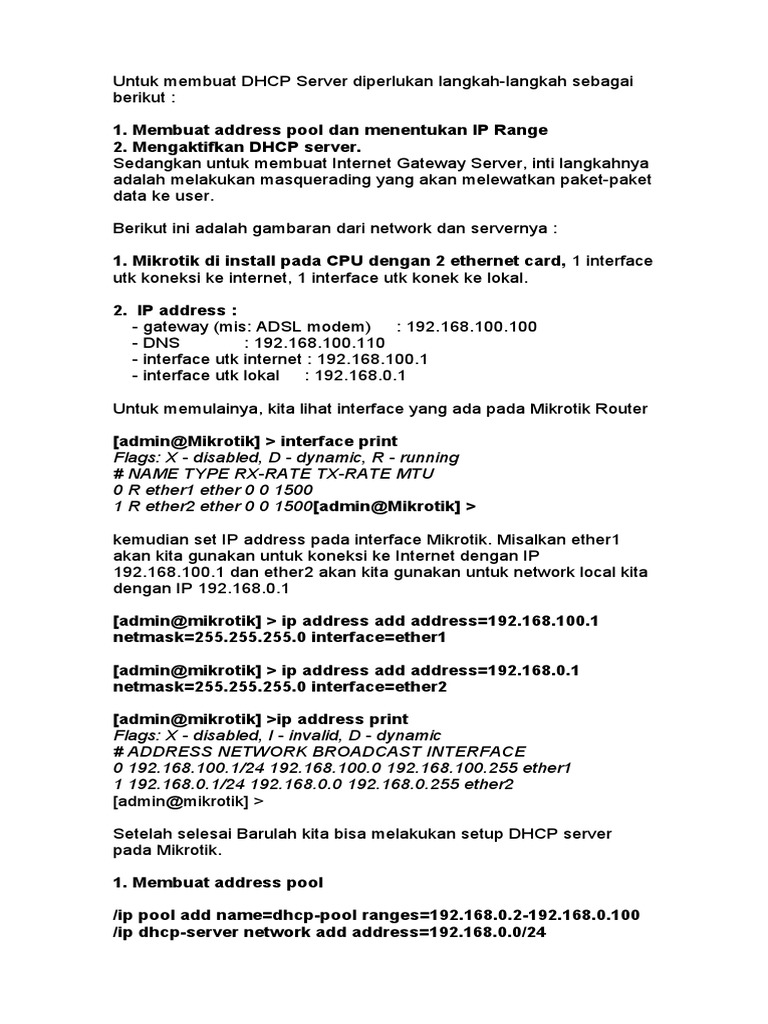 Setup DHCP Server di Mikrotik | PDF | Arsitektur Internet | Jaringan ...