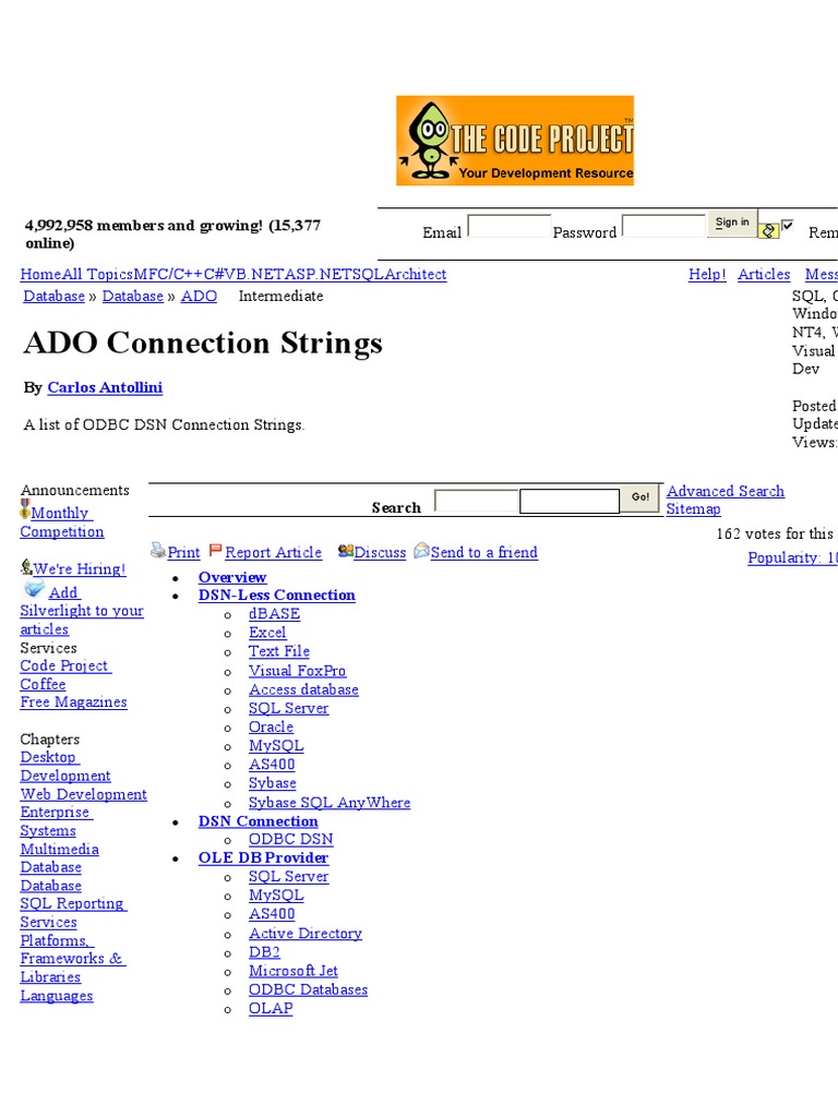 ADO Connection Strings: 4,992,958 Members and Growing! (15,377 Online ...