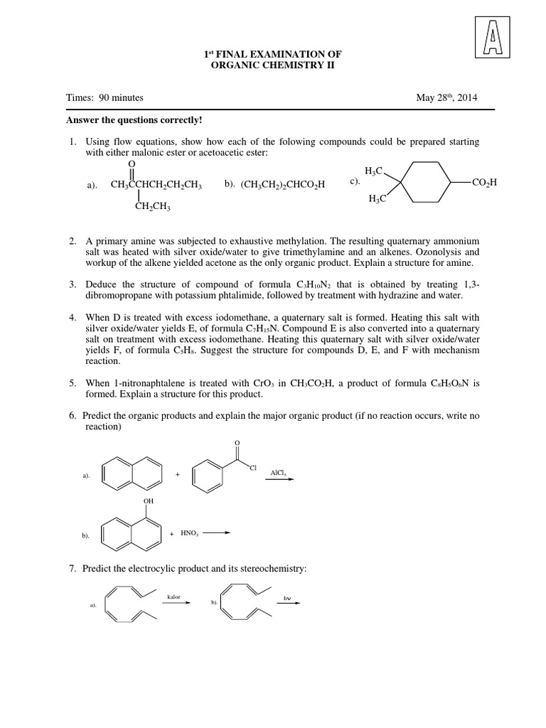 Organic Chemistry II Final Exam Questions | PDF | Alkene | Silver