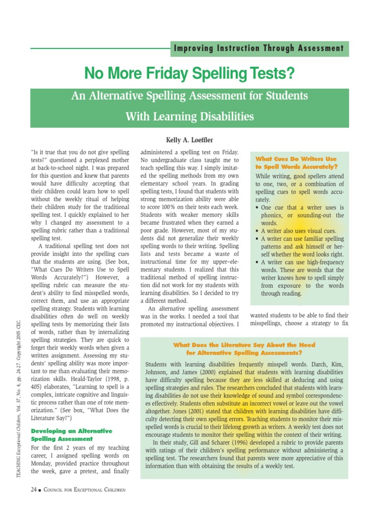 Spelling Tests Alternative With Rubric PDF Spelling Rubric (Academic)