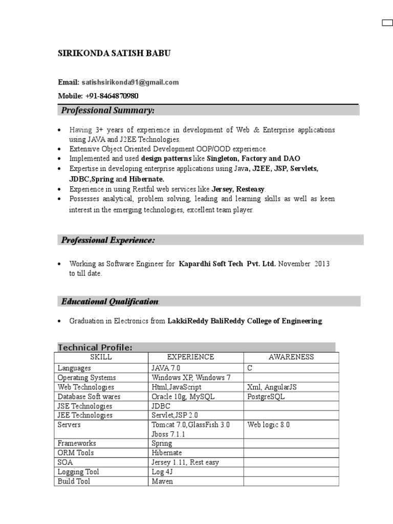 Satish Babu Resume | PDF | Java Server Pages | Computing Platforms
