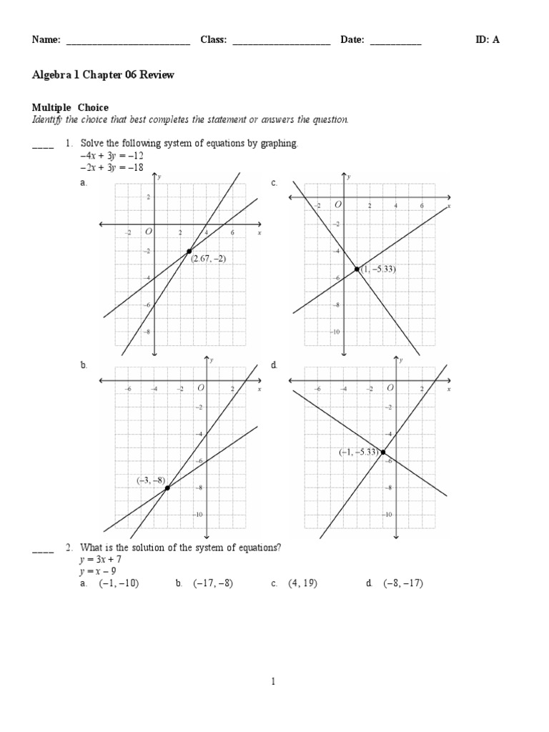Algebra 1 Chapter 6 Review Guide | PDF | Equations | System Of Linear ...