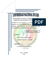 Tesis "Análisis de Los Costos y La Rentabilidad Con Respecto de La Inversión en Los Servicios Que Ofrecen Las Unidades de La Cooperativa de Transportes Loja. Propuesta de Mejoramiento"