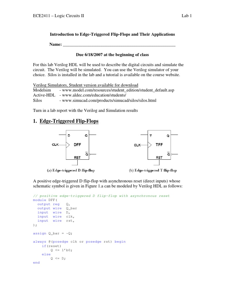 D Flipflop T Flipflop by Verilog Hardware Description Language