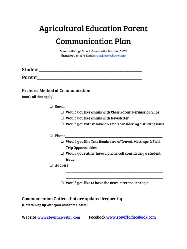 Stevensville Agricultural Education Communication Plan | PDF | Career ...