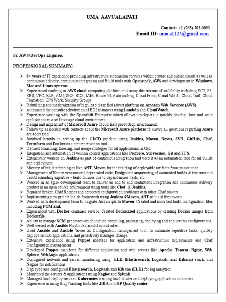 My Aws And Devops Resume Pdf Linux Cloud Computing