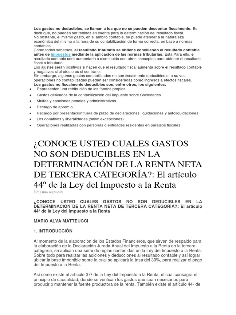 Los Gastos No Deducibles | PDF | Impuesto sobre la renta | Impuestos