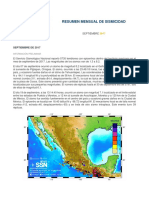 SSN Reporte Mensual de Sismos - Septiembre 2017