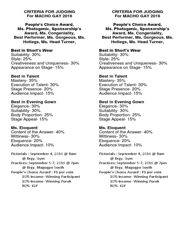 Criteria for Judging