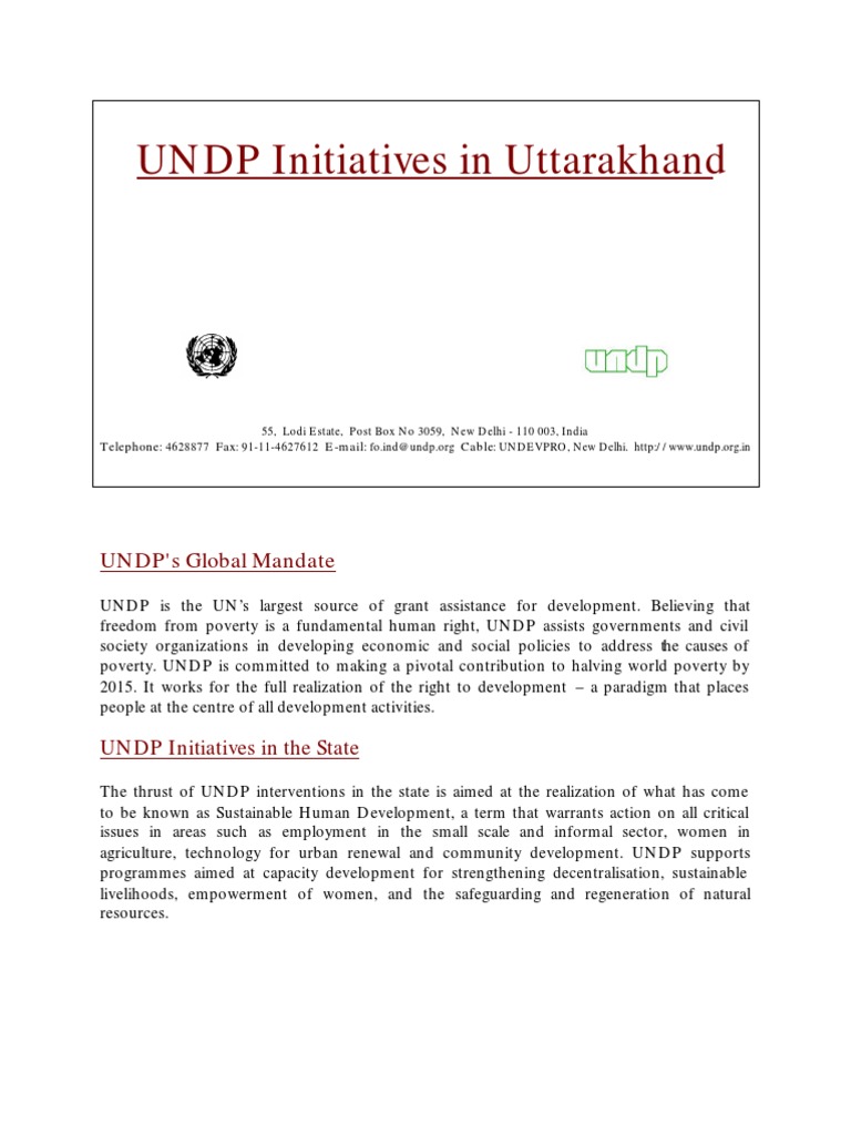 UNDP Initiatives in Uttarakhand | PDF | United Nations Development ...