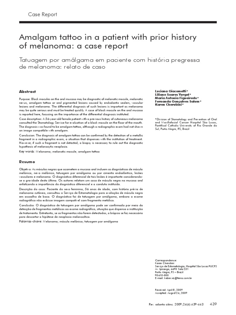 Amalgam Tattoo in A Patient With Prior History PDF Melanoma