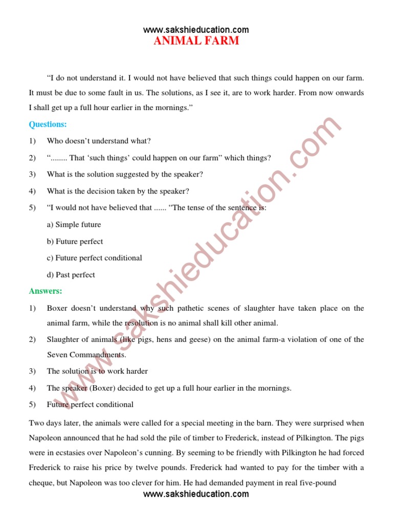 Animal Farm Questions PDF