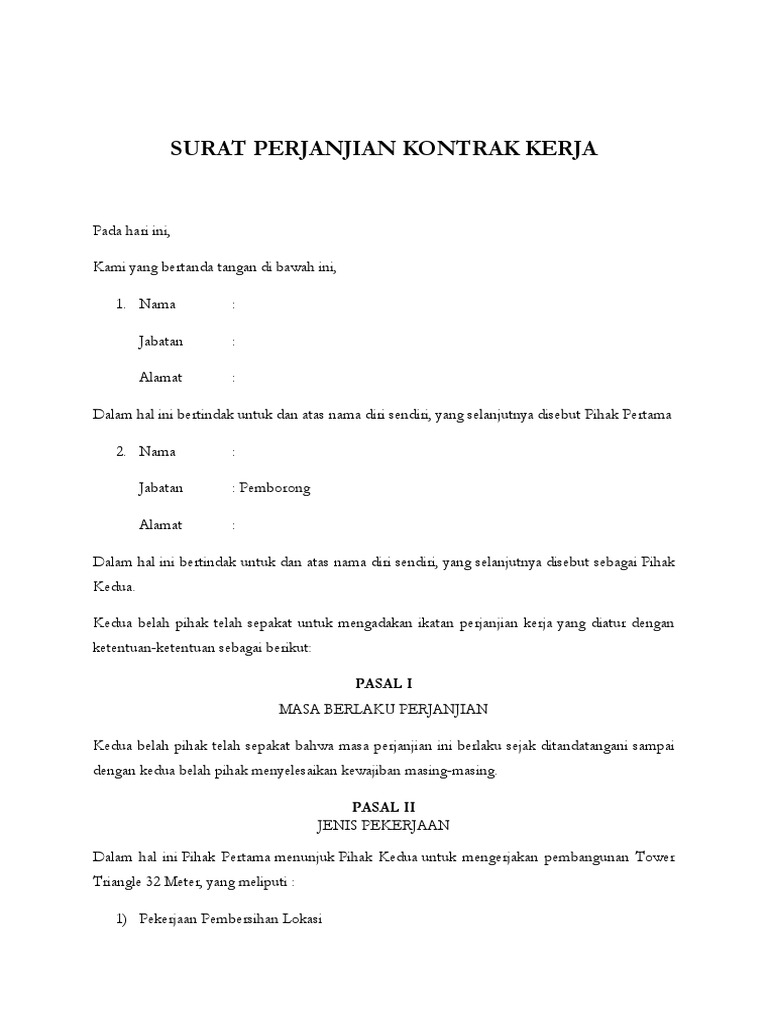 Contoh Surat Perjanjian Proyek Desain In