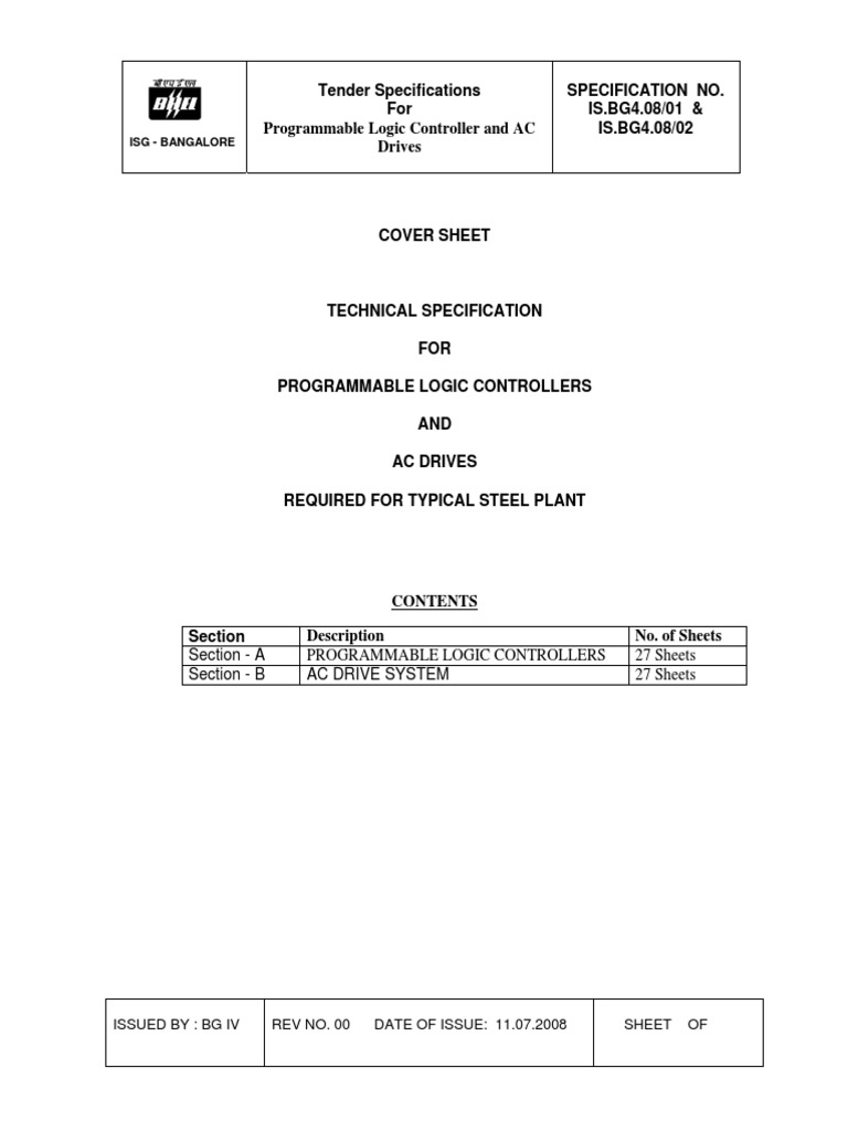 PLC and AC Drives Tender Specs | PDF | Programmable Logic Controller ...