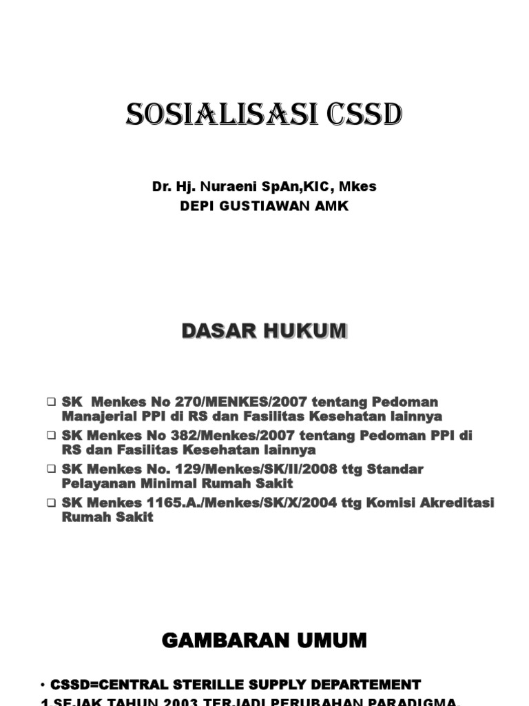 Peran dan Fungsi CSSD dalam RS | PDF