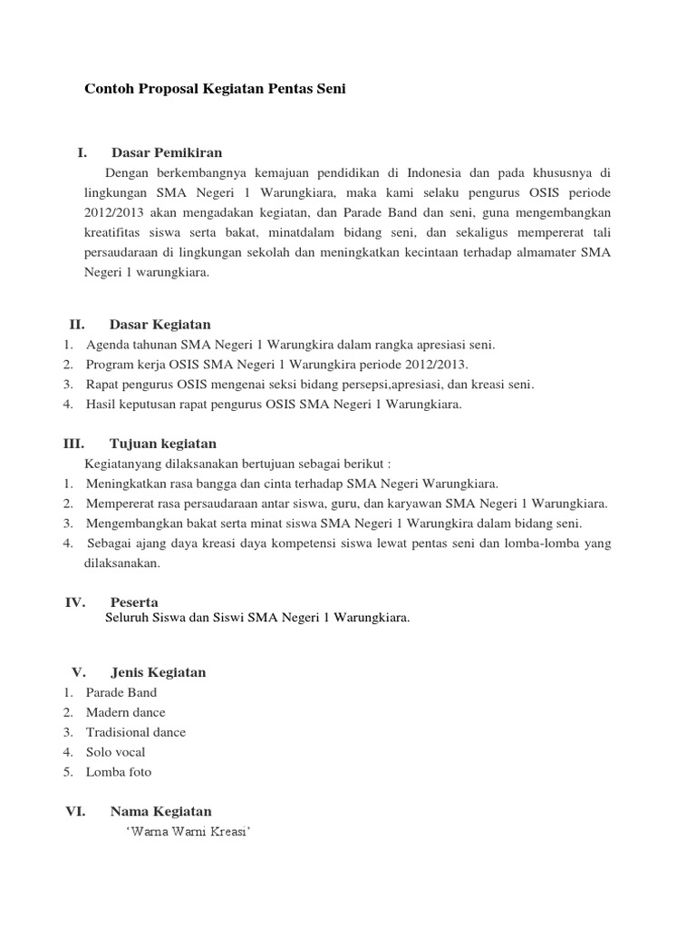 Contoh Proposal Kegiatan Pentas Seni