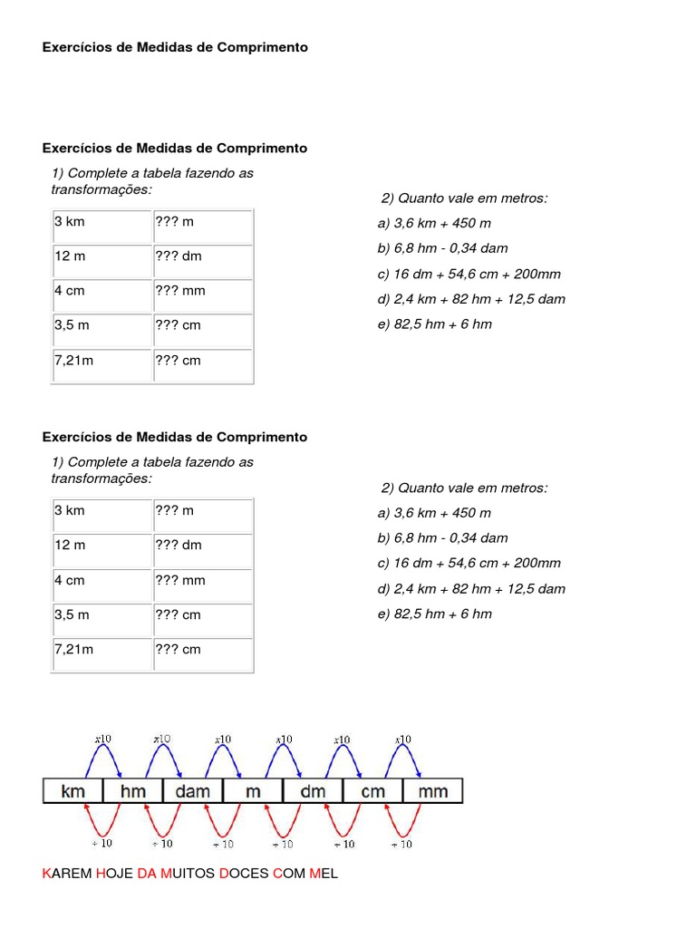 Exercicios Sobre Medidas De Comprimento 5 Ano Com Gabarito