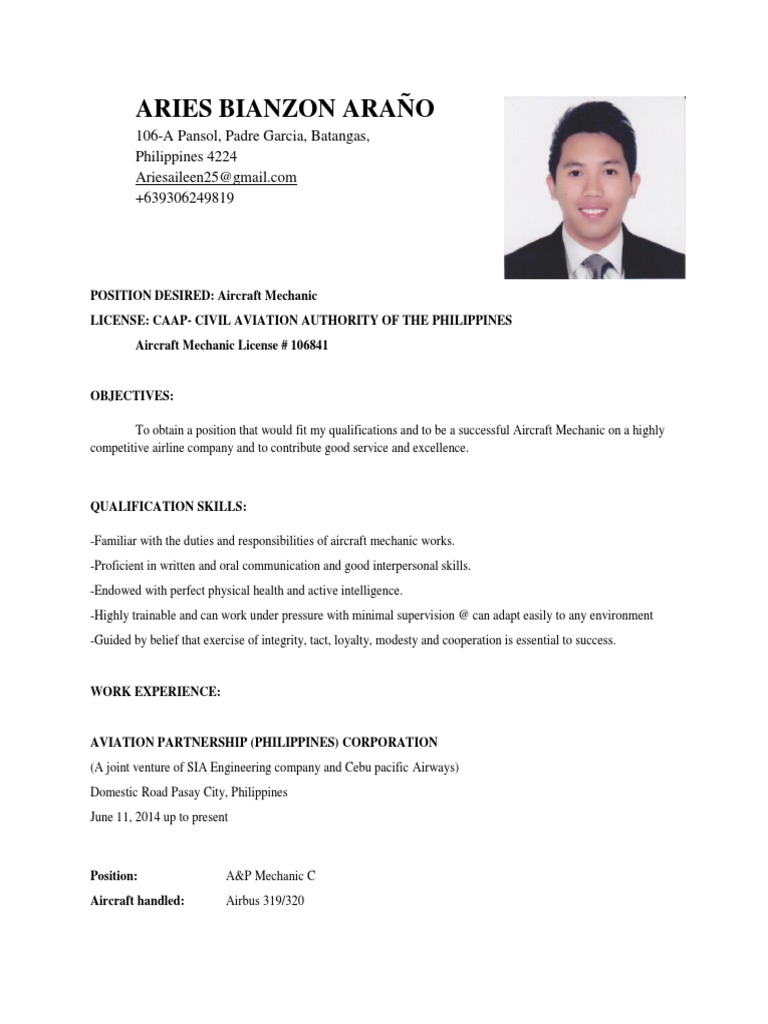 Aircraft Mechanic Resume