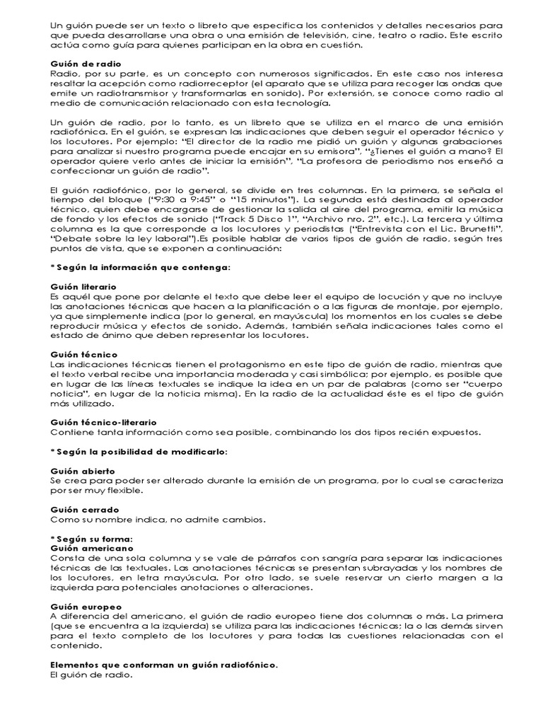 Guion Radiofónico Concepto y Elementos Radio