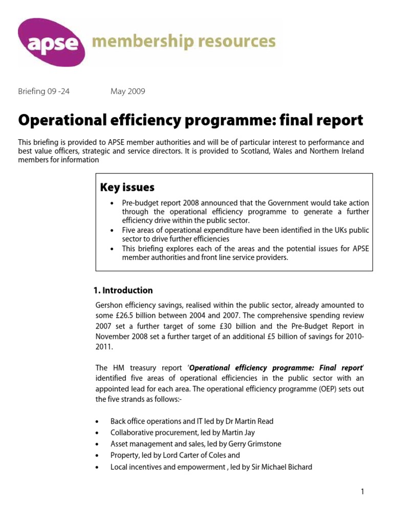 Operational Efficiency Programme: Final Report: Key Issues | PDF ...