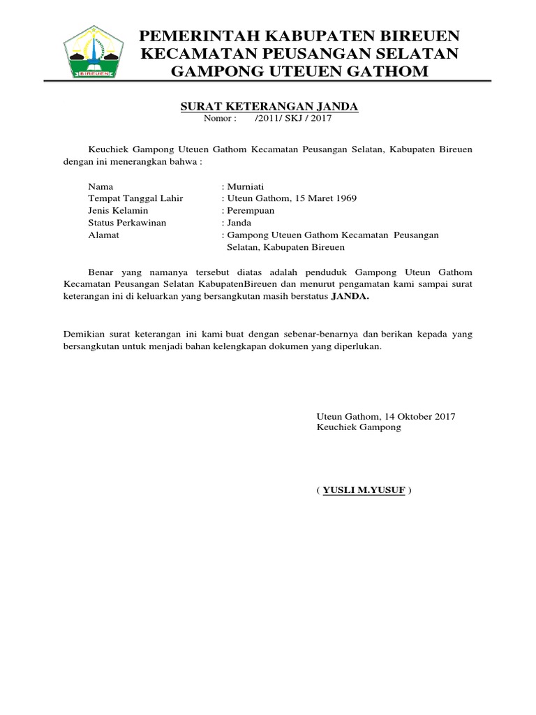 Surat Keterangan Janda