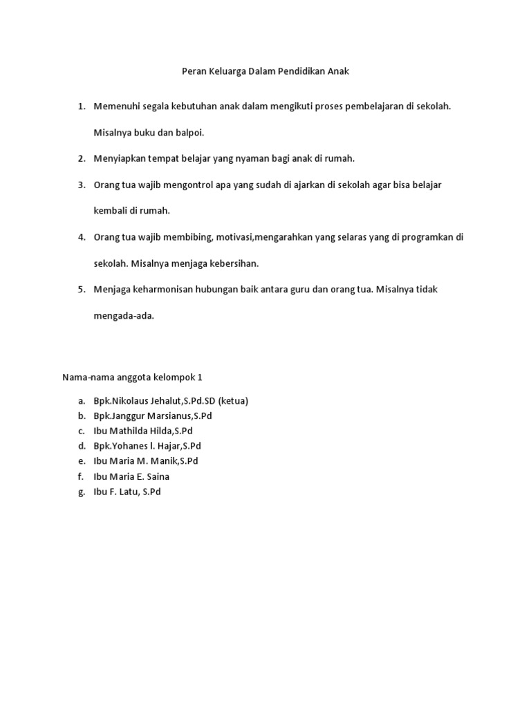 Peran Keluarga dalam Pendidikan Anak | PDF | Seni & Disiplin Bahasa ...