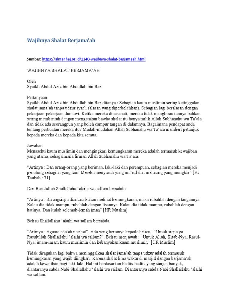 Hukum Shalat Berjamaah