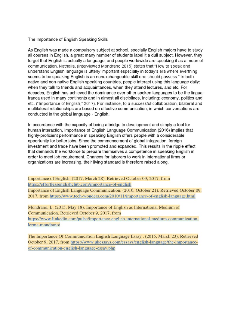 Importance of English Speaking Skills | PDF | English Language ...