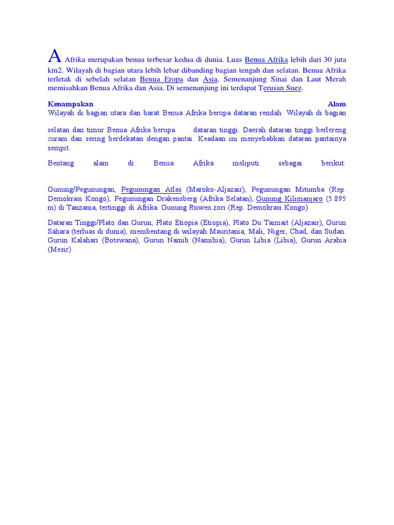 A Afrika Merupakan Benua Terbesar Kedua Di Dunia