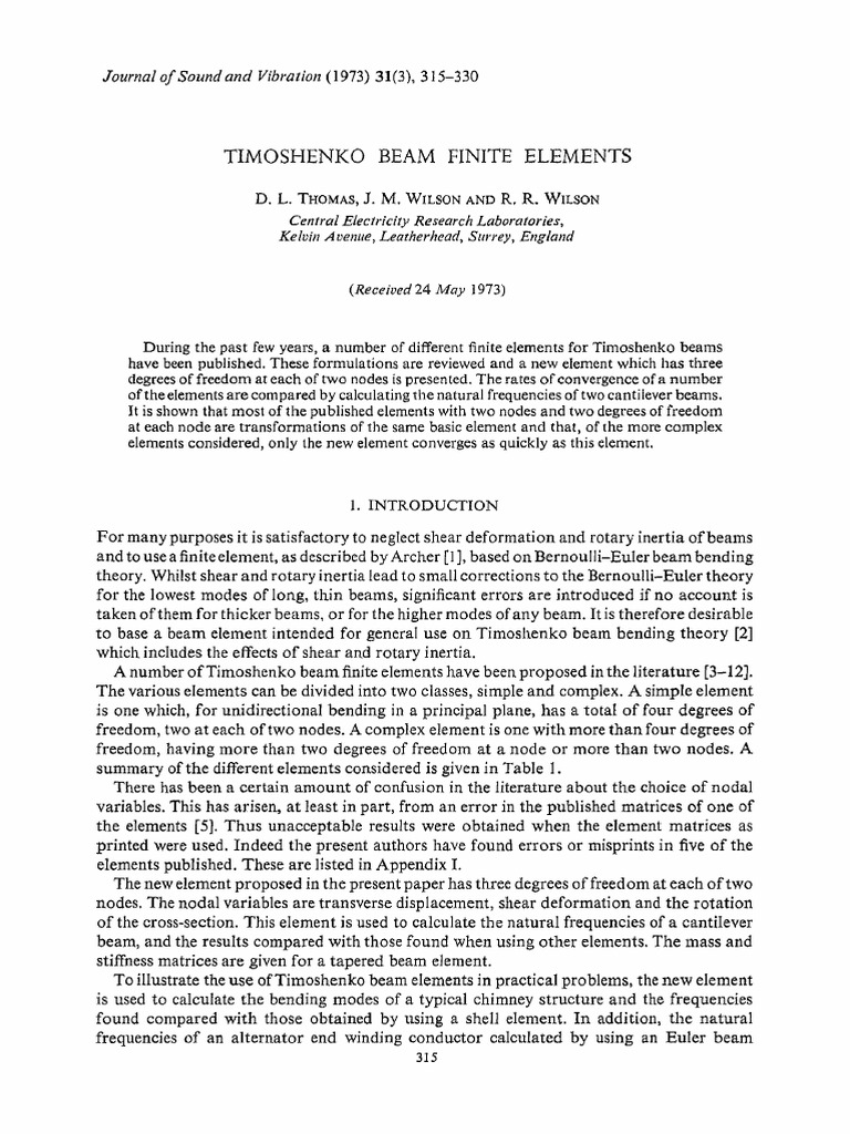 Timoshenko Beam Finite Element Review | PDF | Bending | Beam (Structure)