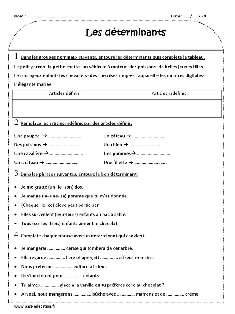 Exercices Conjugaison 6ème à Imprimer Pdf Déterminants Ce2 Exercices Corrigés À Imprimer | PDF
