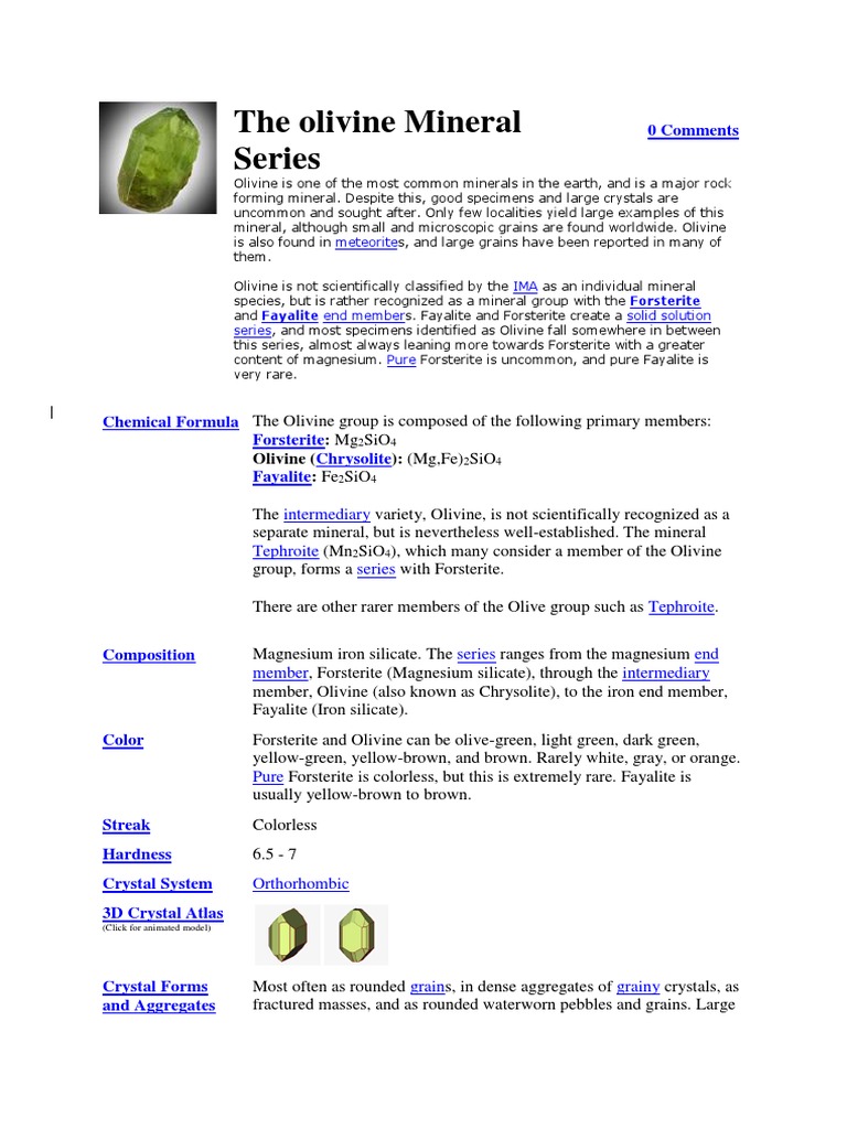 Overview of Olivine Mineral Properties | PDF | Minerals | Gemstone