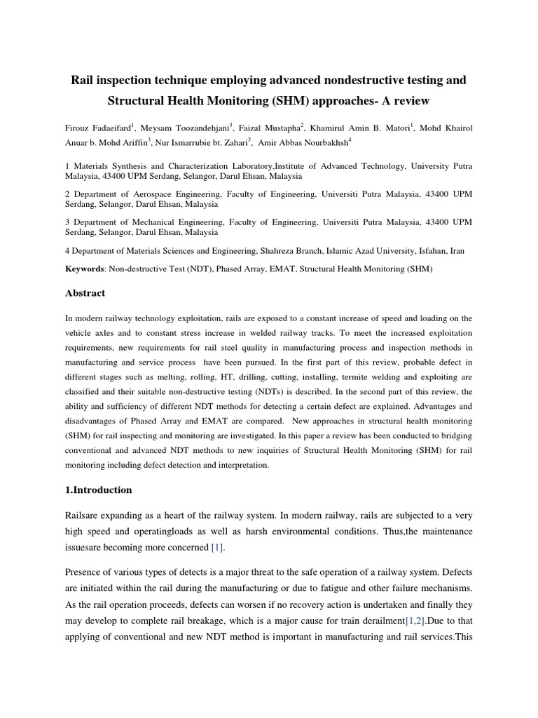 Advanced NDT and SHM for Rail Inspection | PDF | Nondestructive Testing ...