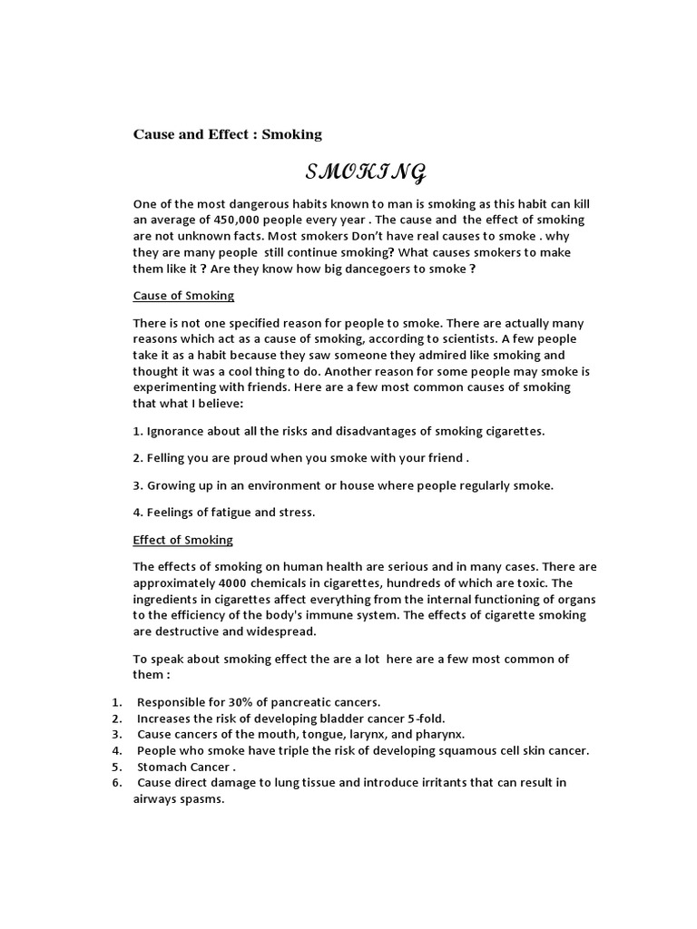 Causes and Effects of Smoking | PDF | Tobacco Smoking