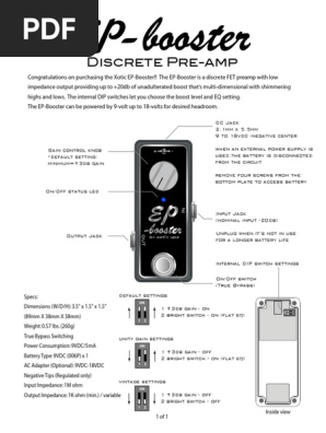 Xotic EP-Booster Settings Guide | PDF | Power Supply | Computer