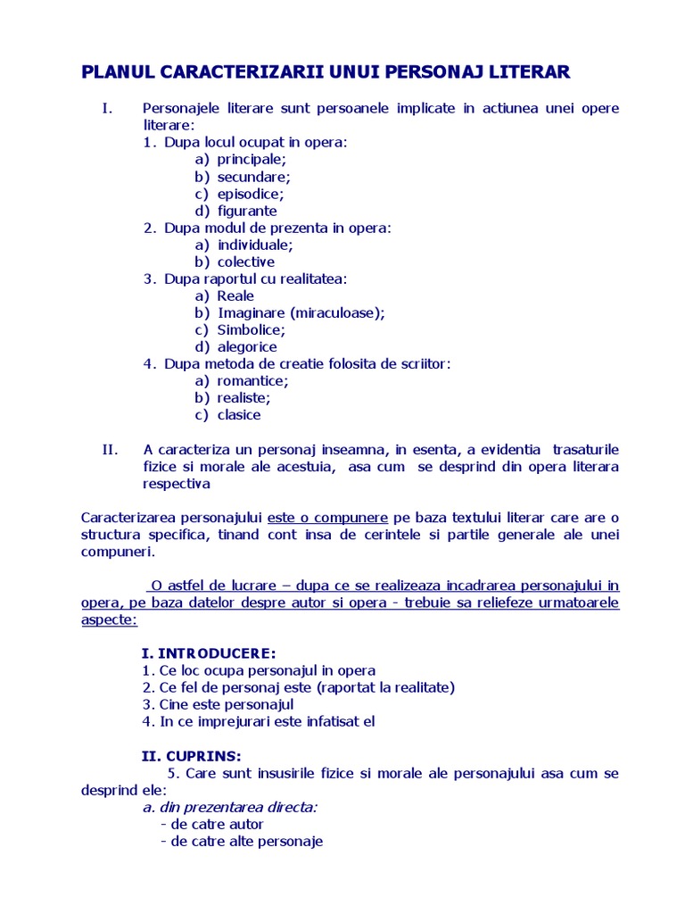 2249 Caracterizarea Personajului Literar | PDF
