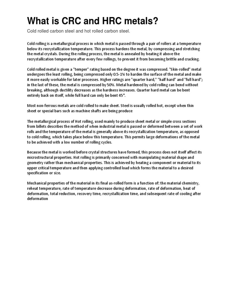 Understanding the Differences Between Cold Rolled Carbon Steel (CRC