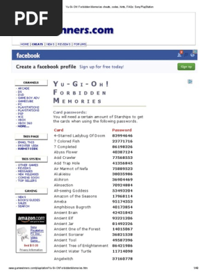 Yu Gi Oh Forbidden Memories Cheats Codes Hints Faqs Sony Playstation Pdf Leisure Hardware