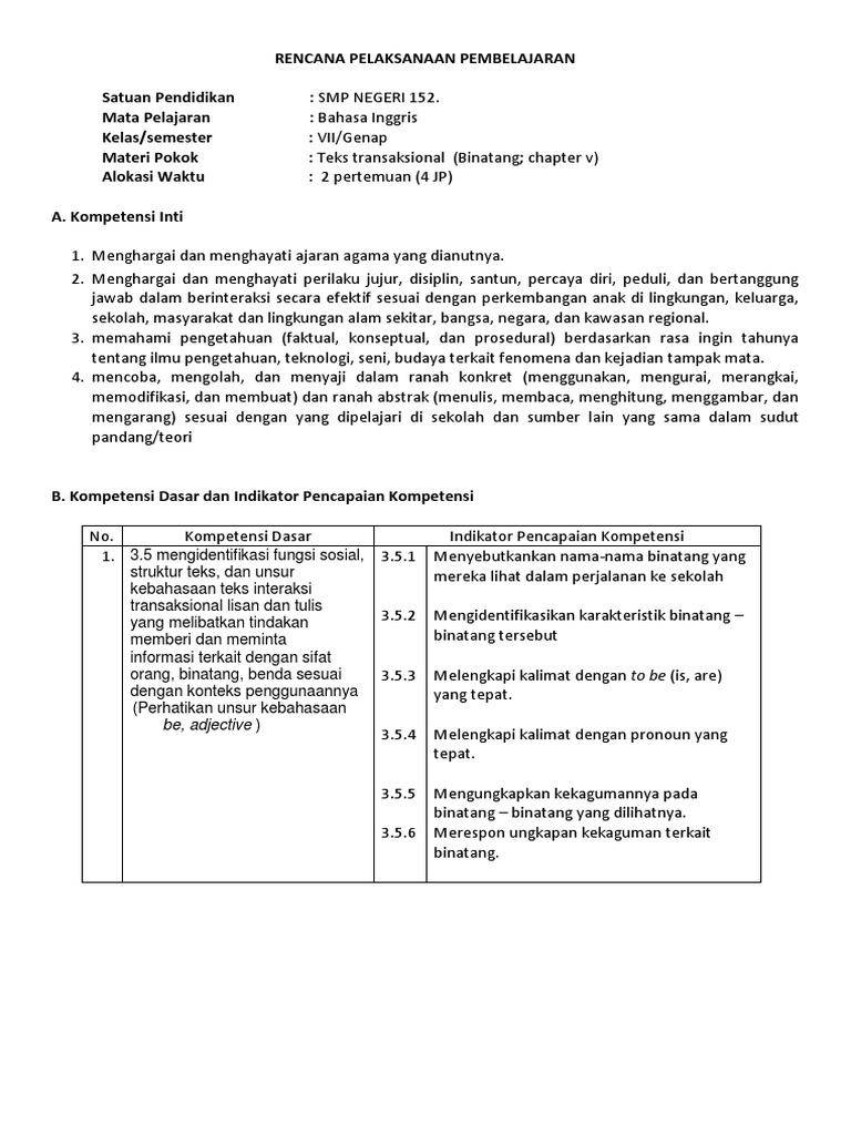 Rppkd 3 5 4 5 Bahasa Inggris Smp Kurtilas Versi Terbaru