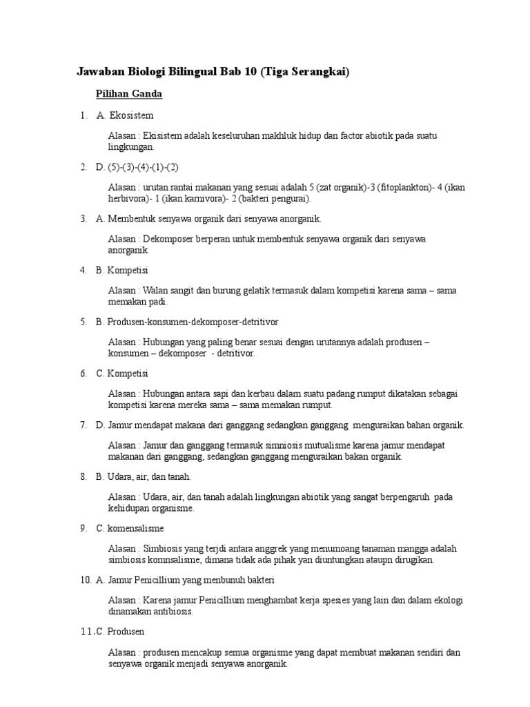 Jawaban Biologi Bilingual Bab 10