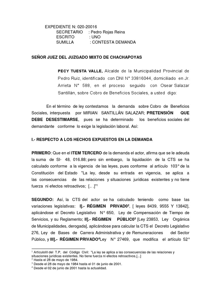 Modelo de Contestacion de Demanda en Materia Laboral | Constitución ...