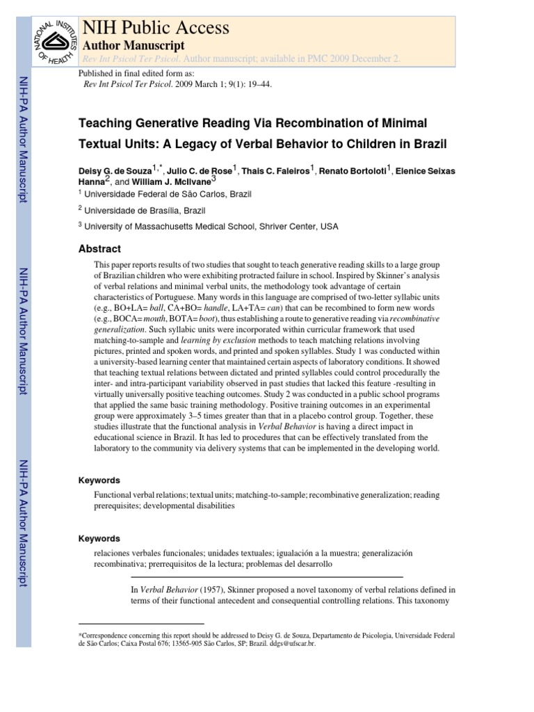 Teaching Generative Reading in Brazil | PDF | Educational Assessment ...