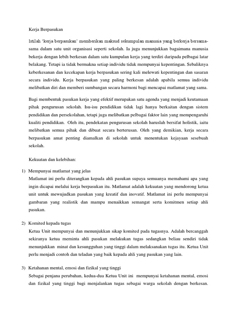 Kelebihan Dan Kekuatan Kerja Berpasukan Pdf