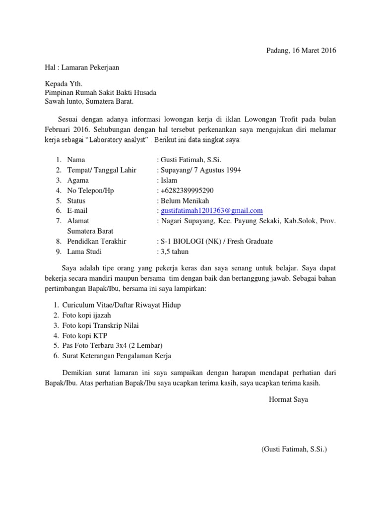 Contoh Daftar Riwayat Hidup Di Rumah Sakit