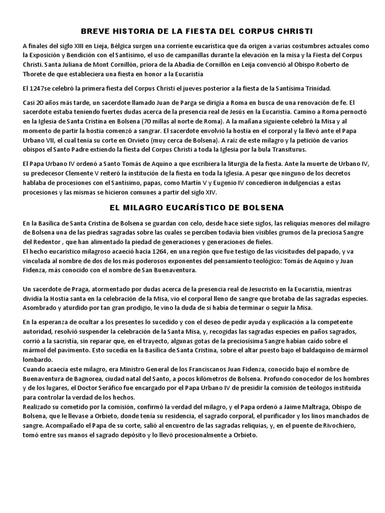Historia de la Fiesta del Corpus Christi | PDF | eucaristía | Misa ...
