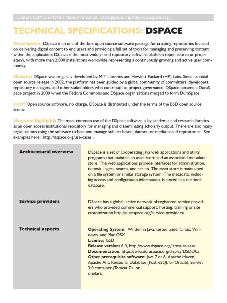 Technical Specifications:: Dspace | PDF | Metadata | Information Retrieval