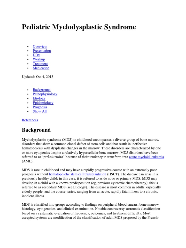 Pediatric Myelodysplastic Syndrome | PDF | Hematopoietic Stem Cell ...